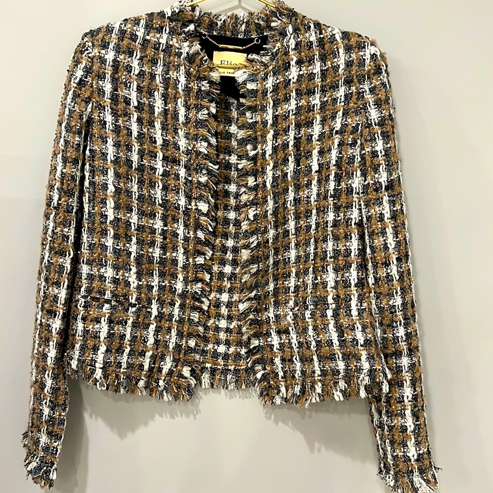 Elie Tahari tweed wool blend blazer size Small